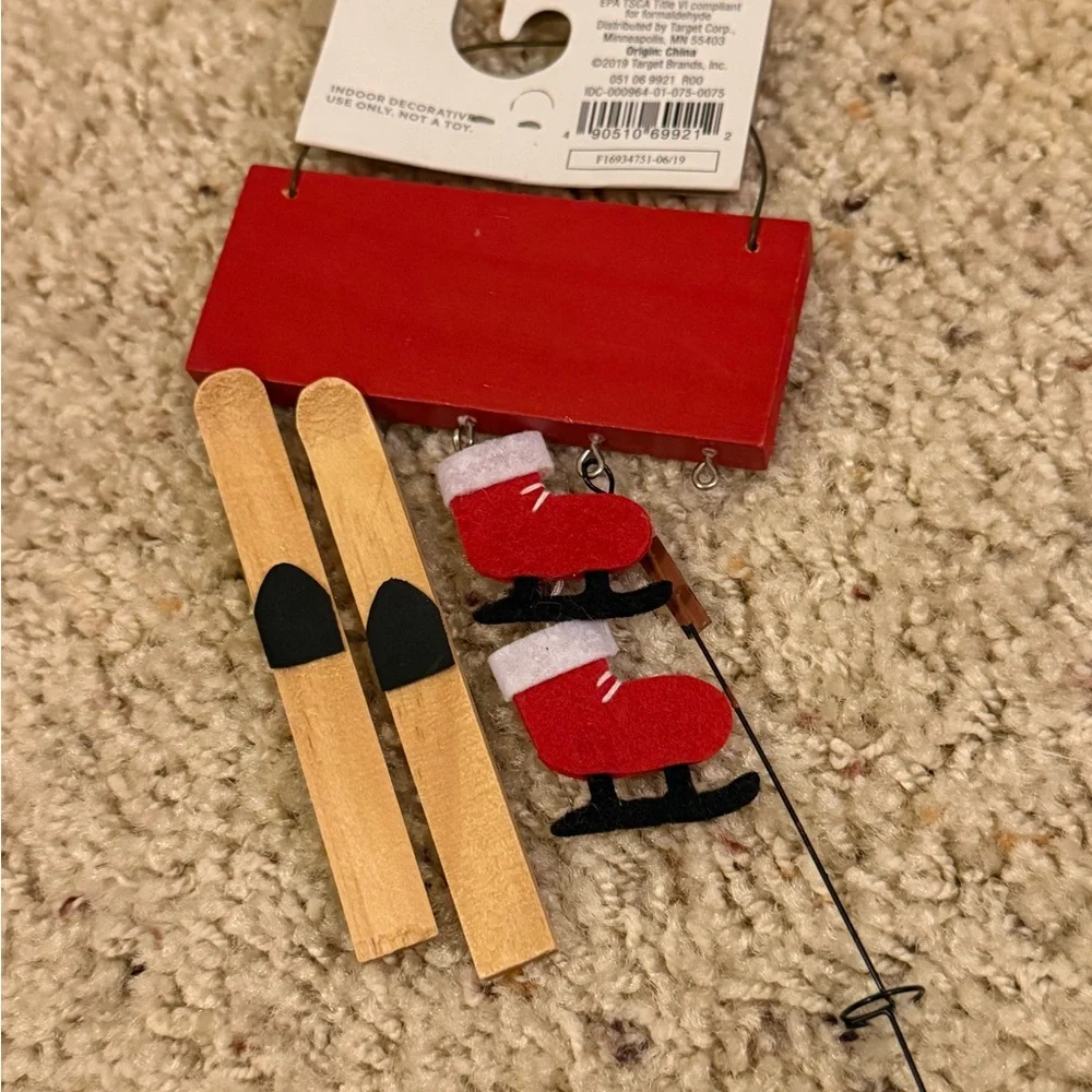 Target Red and Black Ski Shop Rentals Ornament missing an item
